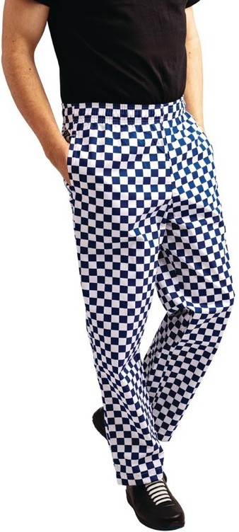 Whites Pantalon de cuisine Easyfit &agrave; carreaux blanc et bleu 