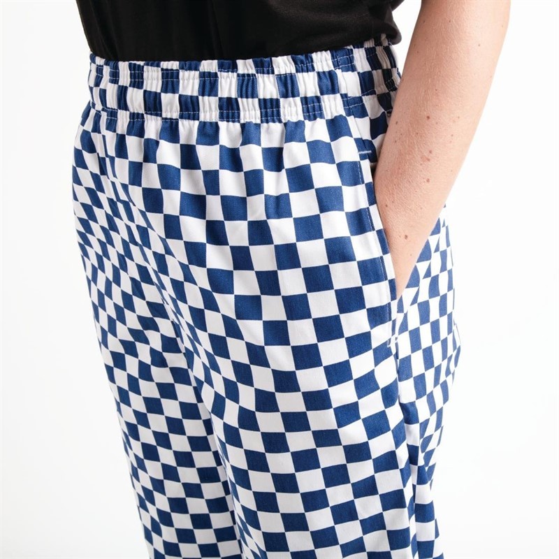  Whites Pantalon de cuisine Easyfit &agrave; carreaux blanc et bleu 