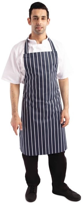  Whites Tablier bavette ray&eacute; marine et blanc 