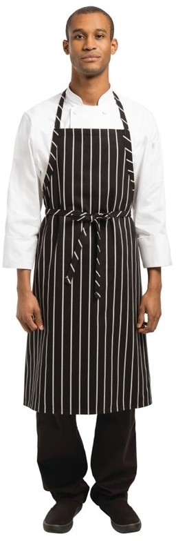  Chef Works Tablier bavette tiss&eacute; Premium rayures noires et blanches 