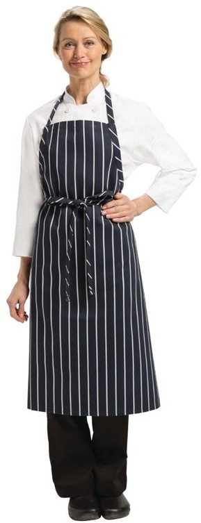  Chef Works Tablier bavette tiss&eacute; Premium rayures bleue marine et blanches 
