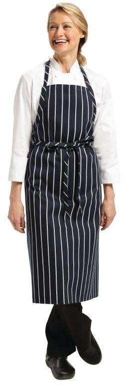  Chef Works Tablier bavette tiss&eacute; Premium rayures bleue marine et blanches 