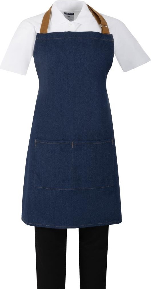  Southside Tablier court en denim bleu avec attaches marron clair 