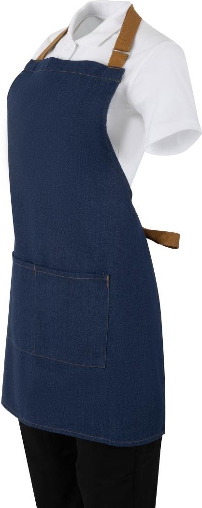  Southside Tablier court en denim bleu avec attaches marron clair 