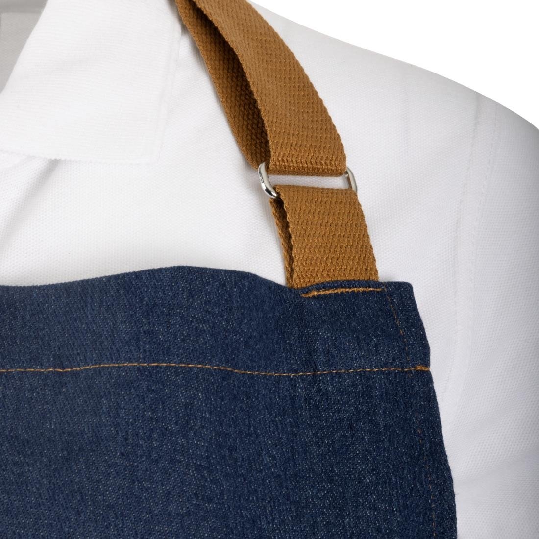  Southside Tablier court en denim bleu avec attaches marron clair 