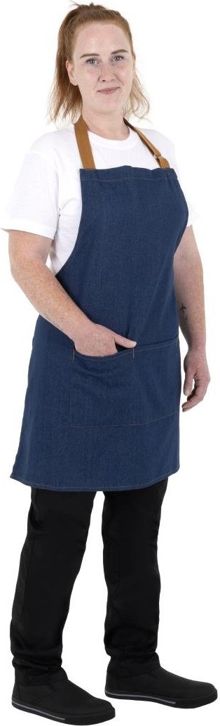  Southside Tablier court en denim bleu avec attaches marron clair 