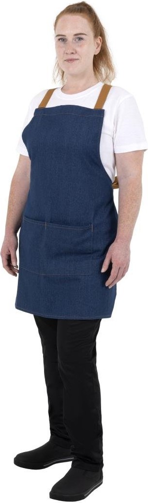  Southside Tablier court crois&eacute; dans le dos en denim bleu avec liens en cuir 