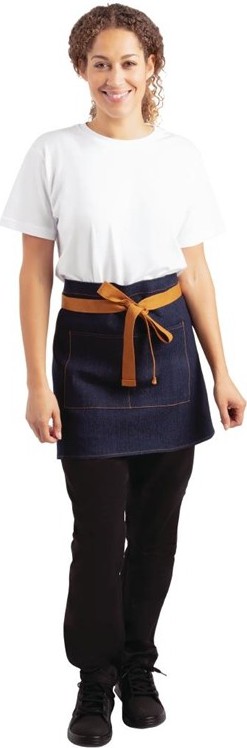  Whites Tablier serveur Southside denim bleu et ceinture ocre 