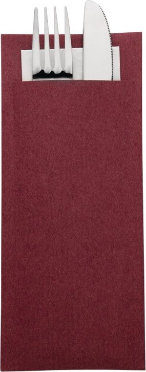  Europochette Pochettes &agrave; couverts bordeaux avec serviette blanche (lot de 500) 