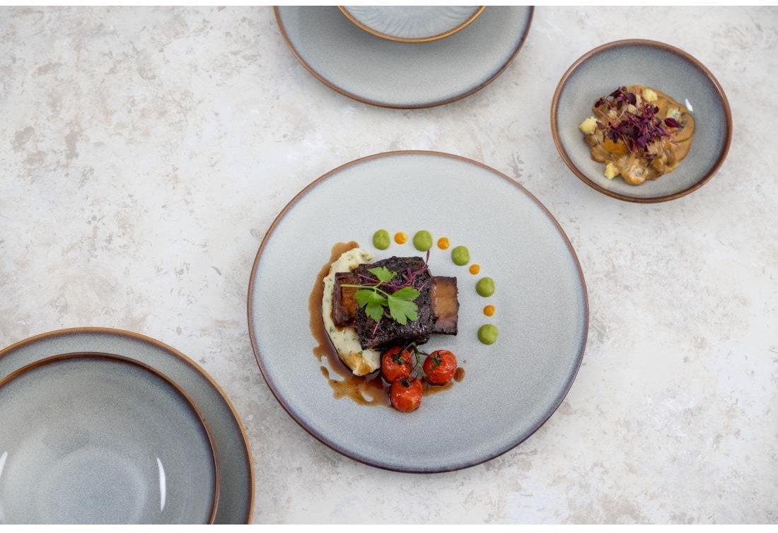  Olympia Assiettes plates Drift en relief gris 220mm (lot de 6) 