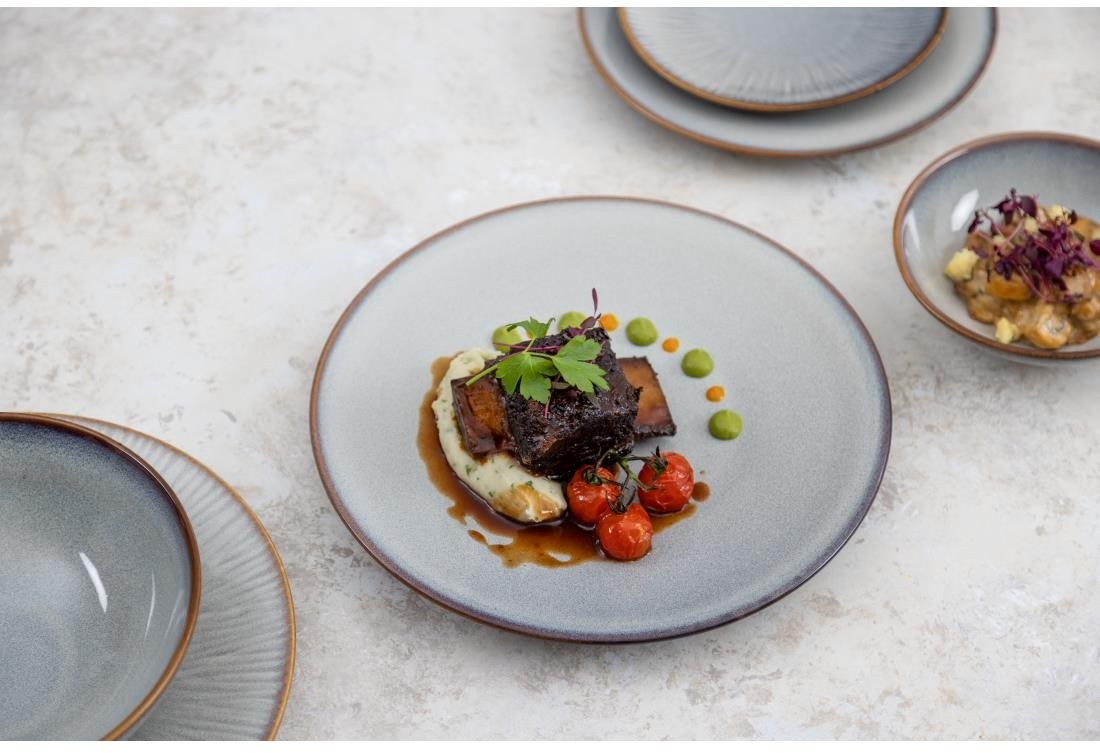  Olympia Assiettes plates Drift en relief gris 220mm (lot de 6) 