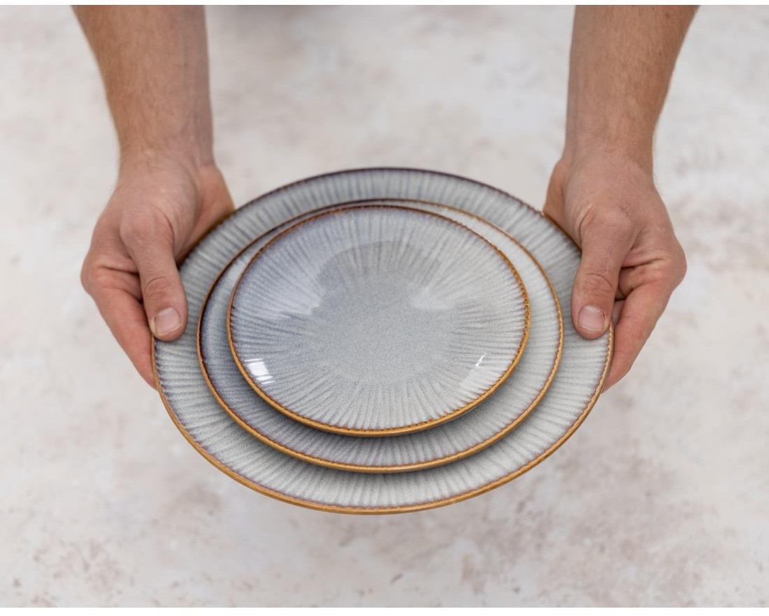  Olympia Assiettes plates Drift en relief gris 220mm (lot de 6) 