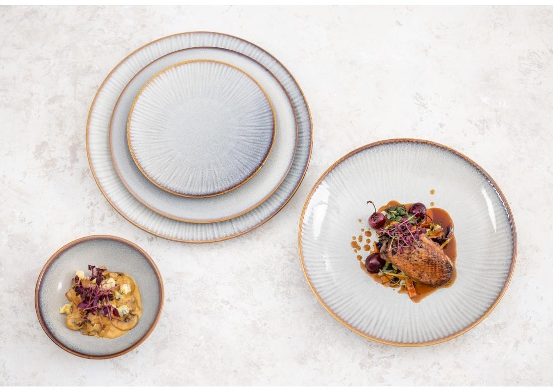  Olympia Assiettes creuses Drift en relief gris 260 mm (lot de 4) 
