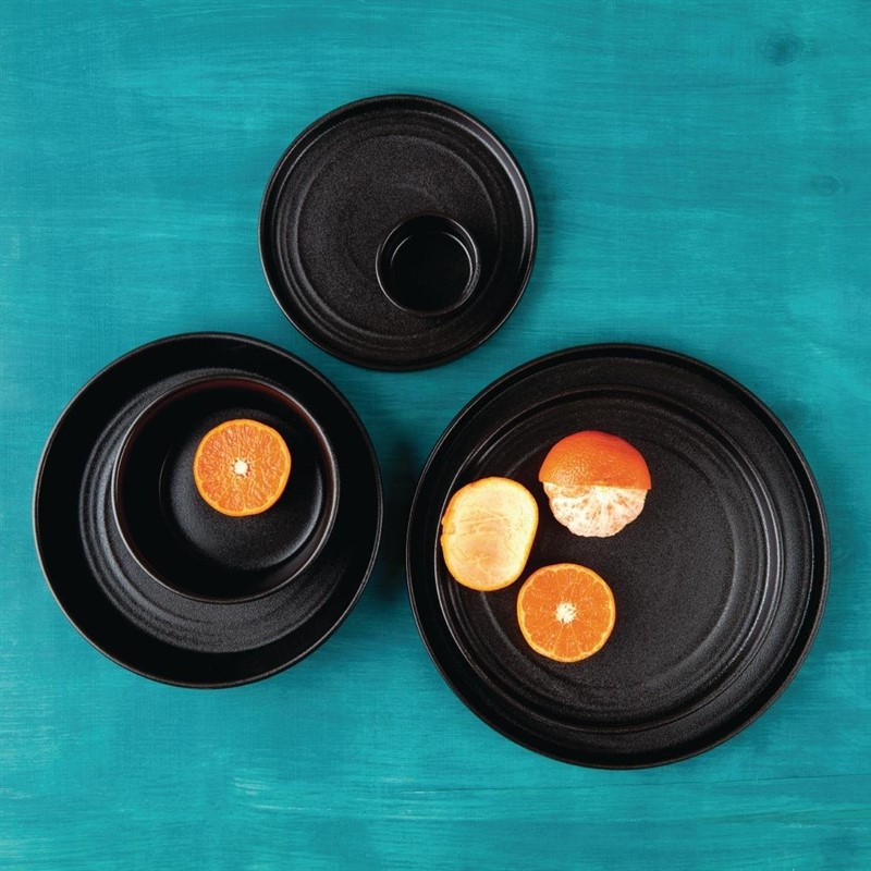  Olympia Assiettes plates rondes textur&eacute;es Cavolo noires 270mm (lot de 4) 