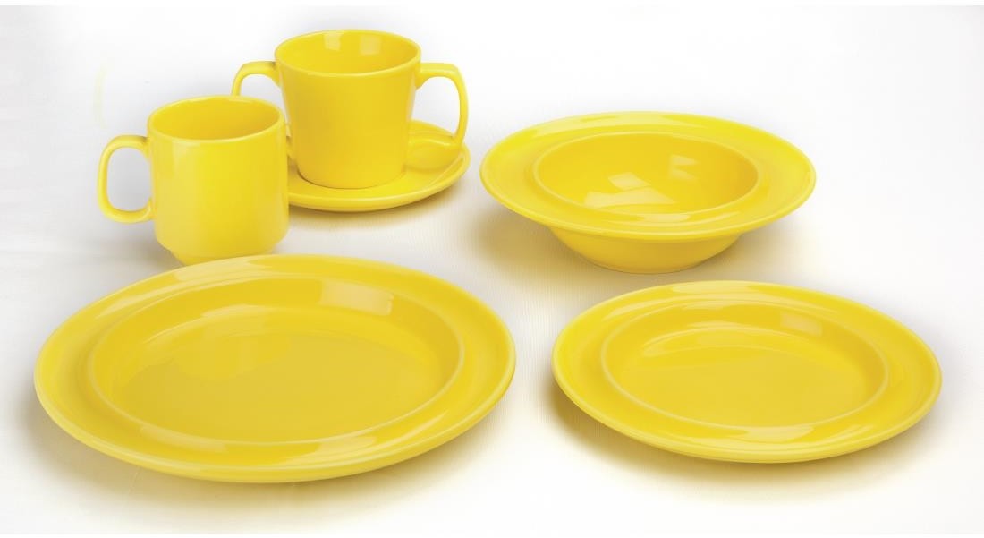  Olympia Assiettes bord sur&eacute;lev&eacute; Heritage jaunes 253mm (lot de 4) 