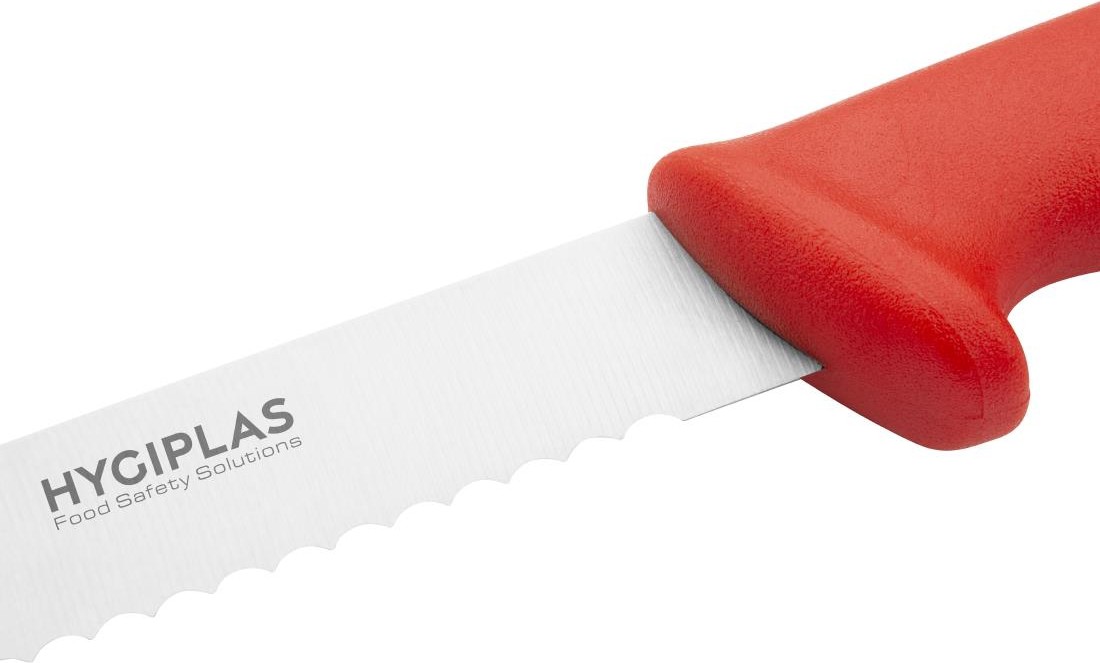  Hygiplas Couteau &agrave; trancher dent&eacute; rouge 30cm 