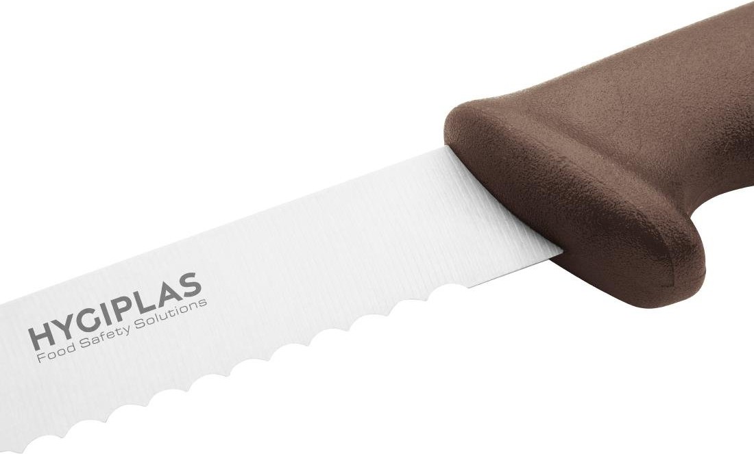  Hygiplas Couteau &agrave; trancher dent&eacute; marron 25cm 