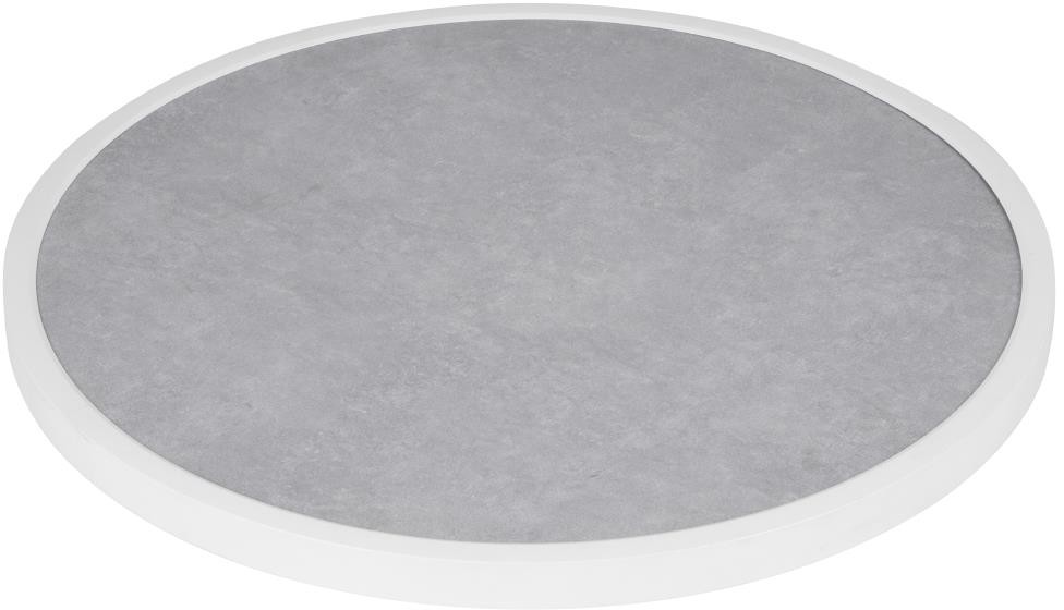  Bolero Plateau de table ext&eacute;rieur rond en verre tremp&eacute; effet pierre gris clair bord blanc 580 mm 