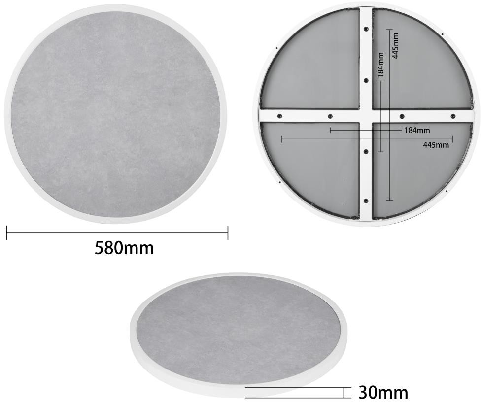  Bolero Plateau de table ext&eacute;rieur rond en verre tremp&eacute; effet pierre gris clair bord blanc 580 mm 