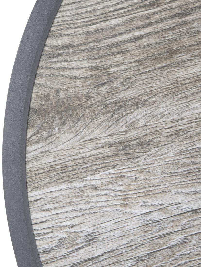  Bolero Plateau de table ext&eacute;rieur rond en verre tremp&eacute; effet grain de bois bord gris 580mm 