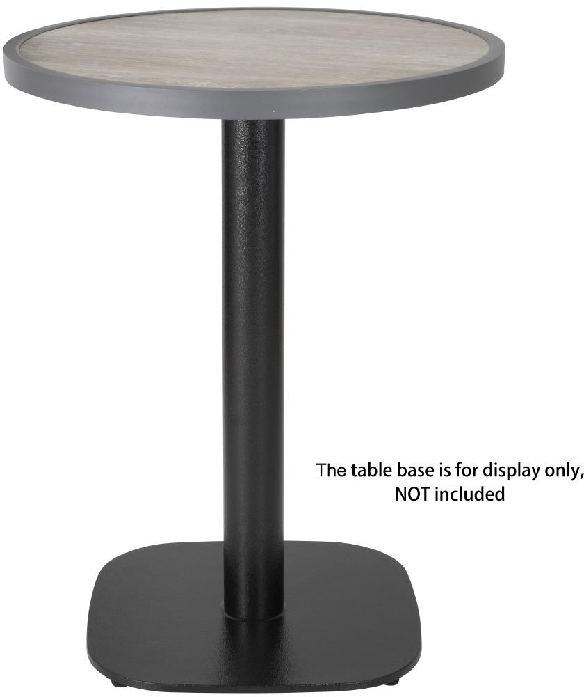  Bolero Plateau de table ext&eacute;rieur rond en verre tremp&eacute; effet grain de bois bord gris 580mm 