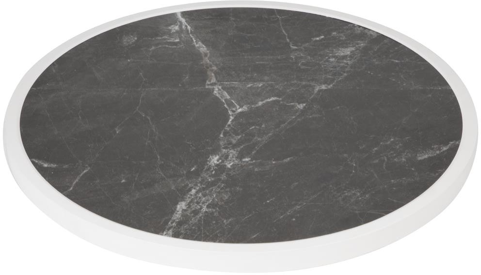  Bolero Plateau de table ext&eacute;rieur rond en verre tremp&eacute; effet granit fonc&eacute; bord blanc 580mm 