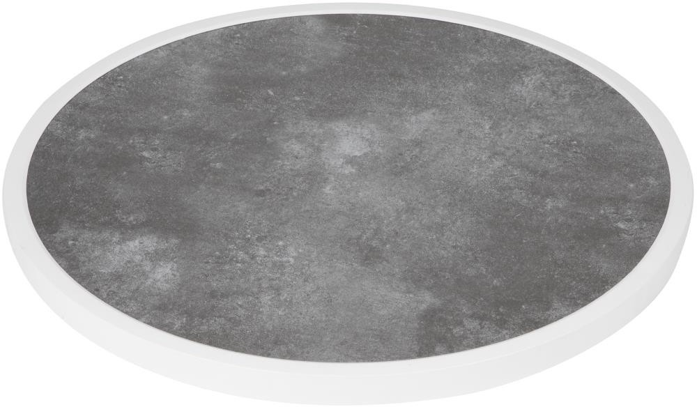  Bolero Plateau de table ext&eacute;rieur rond en verre tremp&eacute; effet pierre fonc&eacute;e bord blanc 580mm 