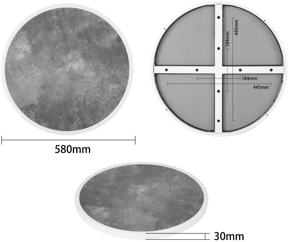  Bolero Plateau de table ext&eacute;rieur rond en verre tremp&eacute; effet pierre fonc&eacute;e bord blanc 580mm 