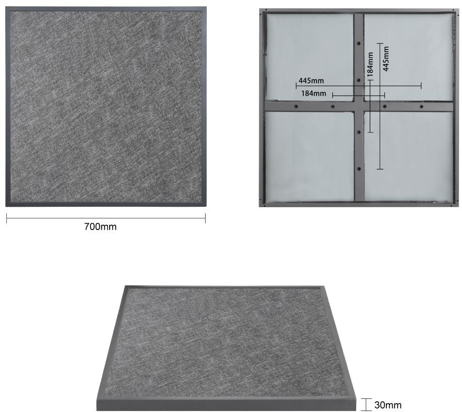  Bolero Plateau de table ext&eacute;rieur carr&eacute; en verre tremp&eacute; noir bross&eacute; bord gris 700 mm 