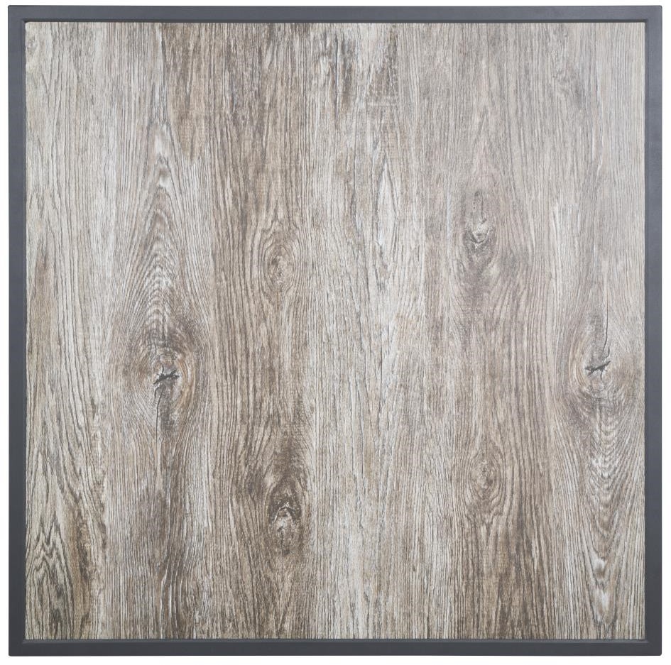  Bolero Plateau de table ext&eacute;rieur carr&eacute; en verre tremp&eacute; effet grain de bois bord gris 700 mm 