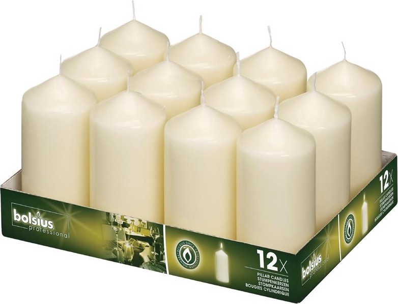  Bolsius Bougies hautes cylindriques ivoire 120mm (lot de 12) 