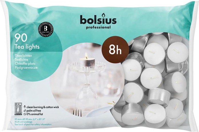  Bolsius Bougies chauffe-plat professionnelles 8 heures (lot de 90) 