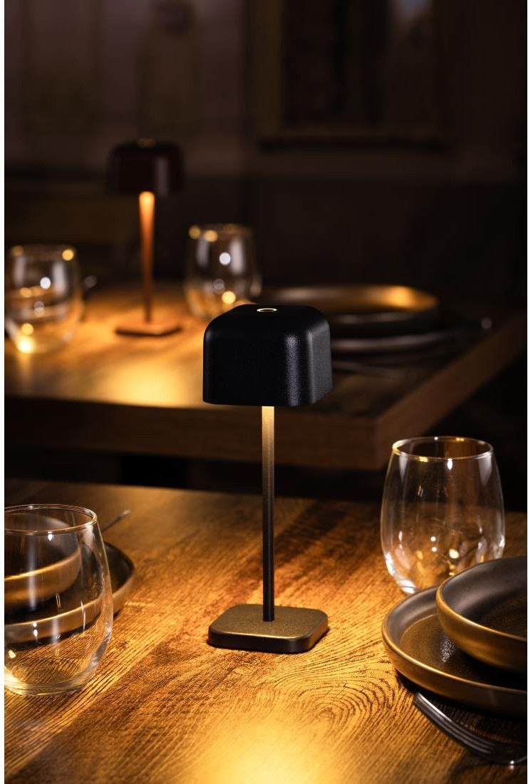  Olympia Lampe de table avec abat-jour carr&eacute; Lucca noire 200mm 