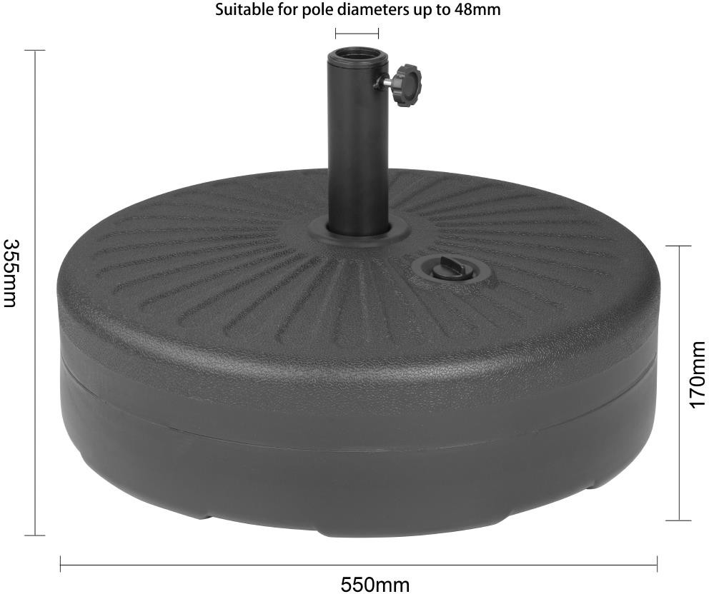  Bolero Pied de parasol en plastique noir 40L 