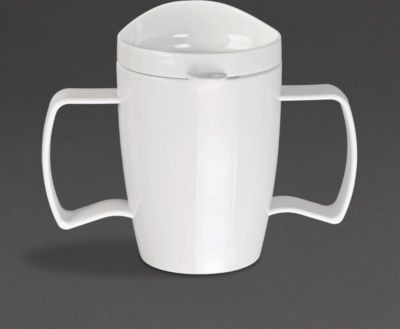  Olympia Mugs double anse avec couvercle en polycarbonate Heritage Kristallon blancs 300ml (lot de 4) 