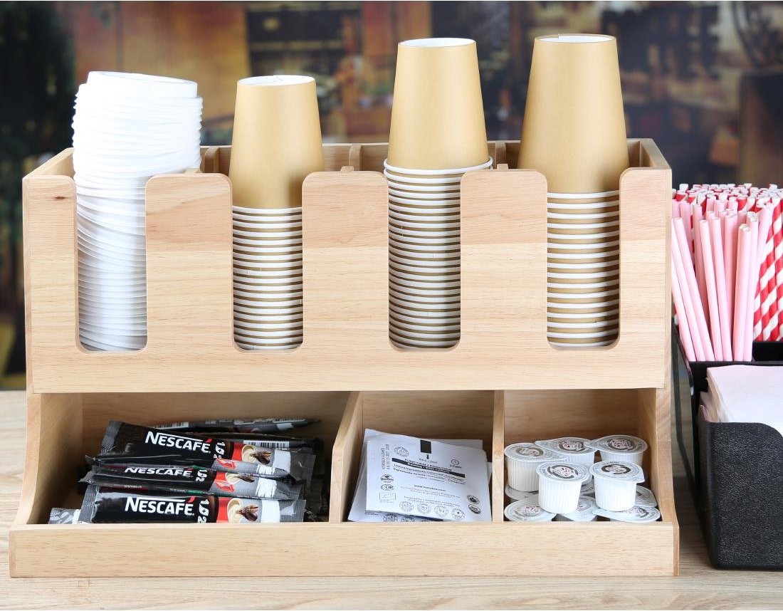  Olympia Organisateur de gobelets et condiments en bois d'h&eacute;v&eacute;a 450x405x240mm 