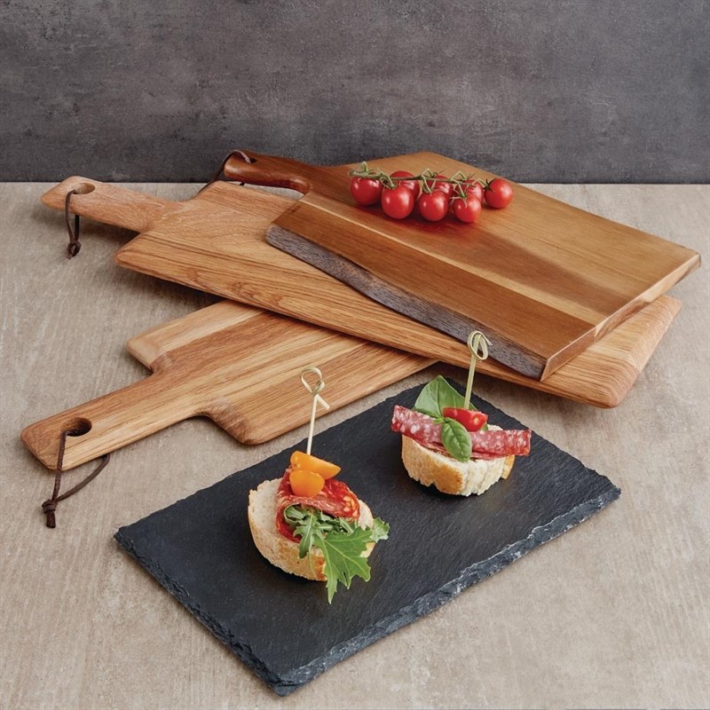  Olympia Petite planche en acacia bords ondul&eacute;s 305x215x15mm manche 75mm 