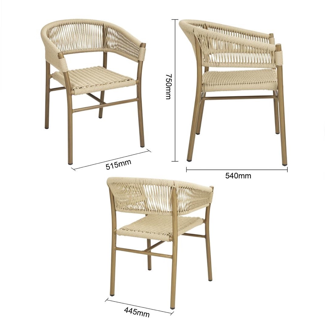  Bolero Fauteuils en corde naturelle tress&eacute;e Florence (lot de 2) 
