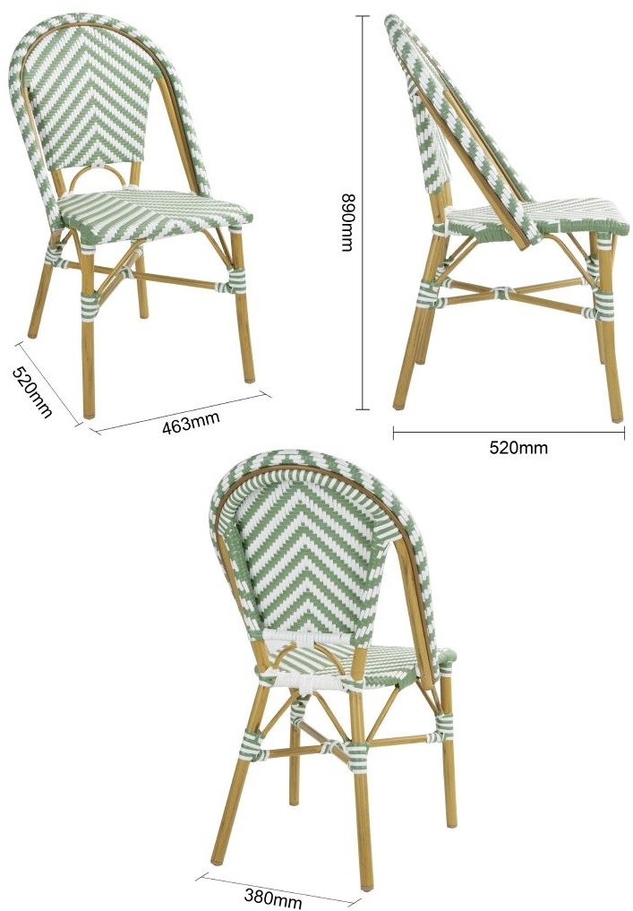  Bolero Chaises style parisien en rotin vert clair (lot de 2) 