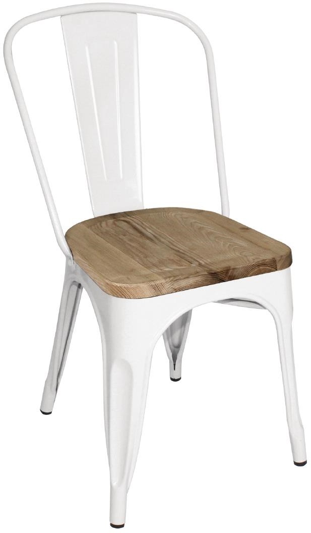  Bolero Chaises en acier avec assise en bois blanches (lot de 4) 