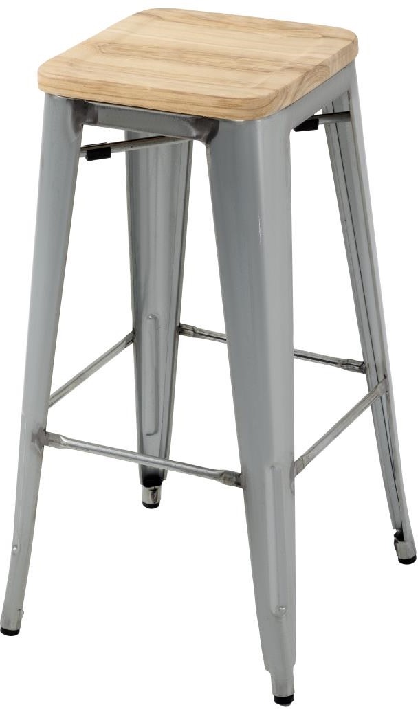  Bolero Tabourets hauts en acier galvanis&eacute; avec assise en bois Bistro (lot de 4) 