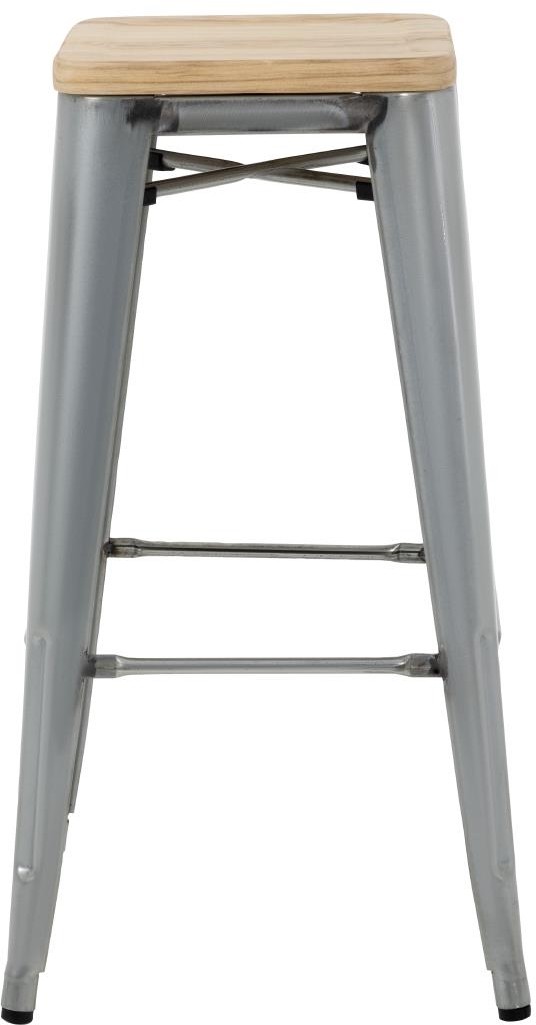  Bolero Tabourets hauts en acier galvanis&eacute; avec assise en bois Bistro (lot de 4) 