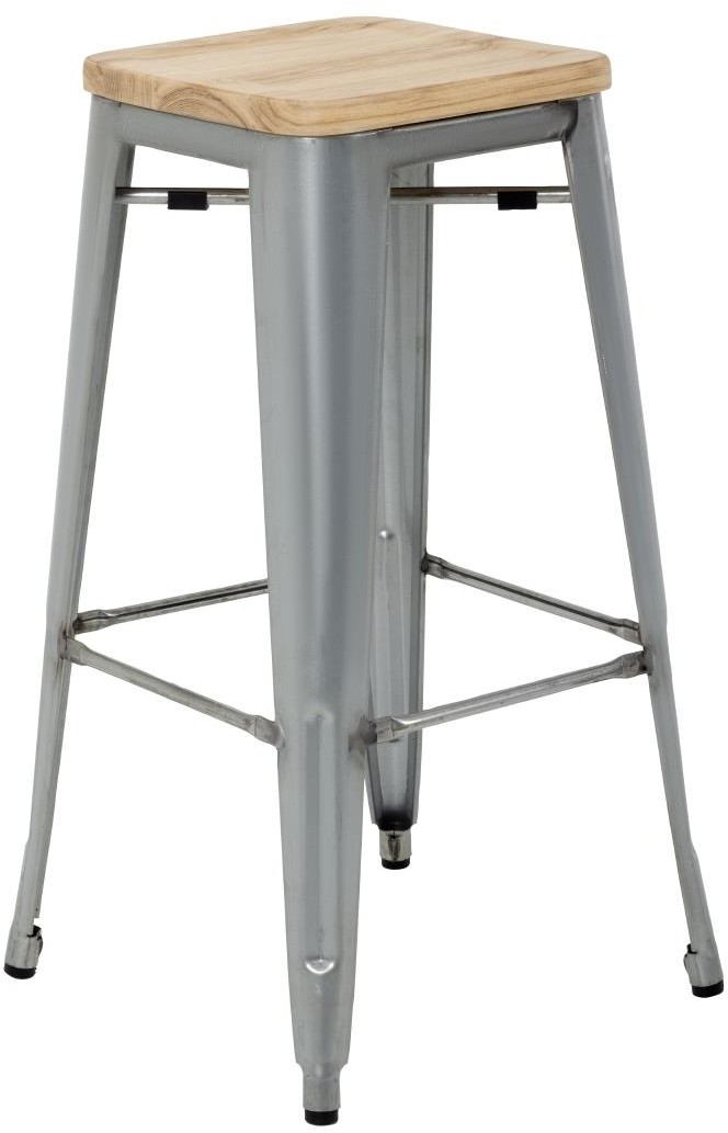  Bolero Tabourets hauts en acier galvanis&eacute; avec assise en bois Bistro (lot de 4) 