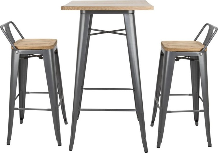  Bolero Table de bar grise avec plateau en bois Bistro 