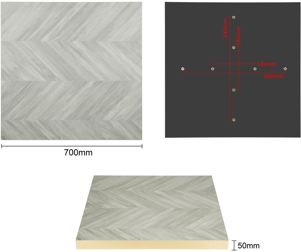  Bolero Plateau de table carr&eacute; pr&eacute;-perc&eacute; Chevron 700mm 