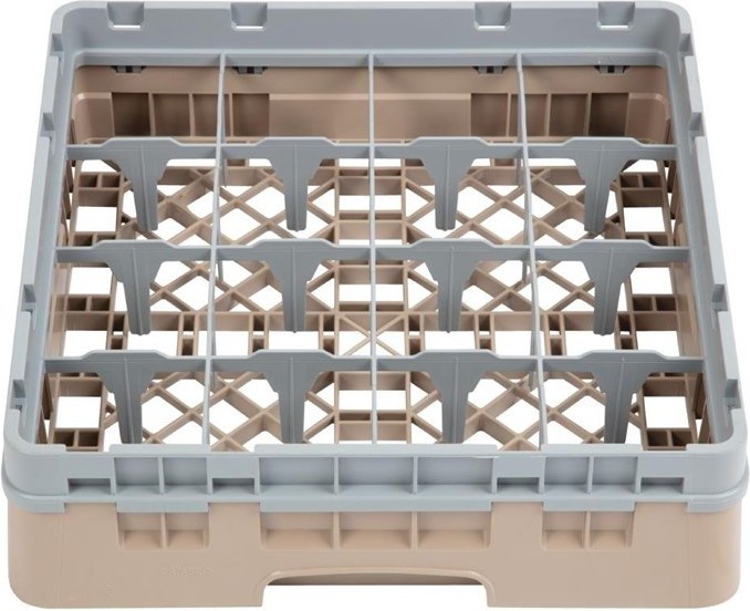  Cambro Casier &agrave; verres 16 compartiments Camrack beige hauteur max 92mm 